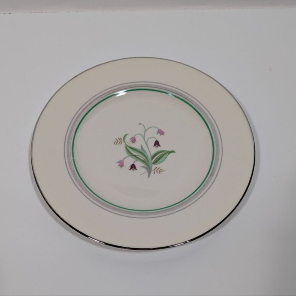 Syracuse China Coralbel Lunch Salad Plate Floral Silver Trim USA Vintage